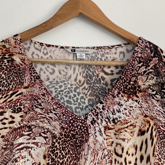 Rockmans - Animal Print Blouse with sparkly detailing on V neckline - Size 20 - Picture 3 of 7